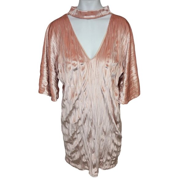 Missguided Tops - Missguided Crushed Velvet Tunic Top Size 4 Bell Sleeve